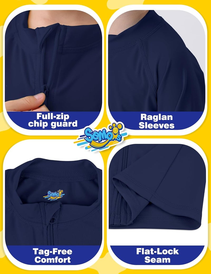 Semois Boys UPF 50+ Rash Guard Toddler Zipper Swim Shirts Long Sleeve Zip Up Sun Protection Rashguard Water Beach Shirts Quick Dry - Image 4
